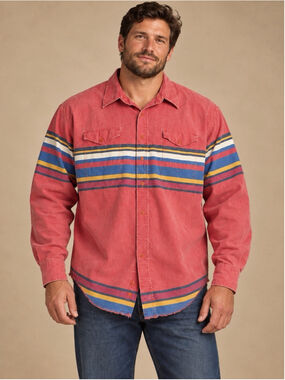 Wrangler Men's 20-37 Tall Fit X-Long Tails Coral Striped Western Shirt